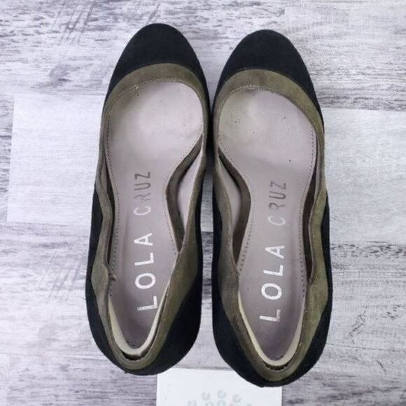 Lola Cruz Two Tone Round Toe Suede Pump Black Green sz 37 Women's sz 7 - Picture 6 of 8